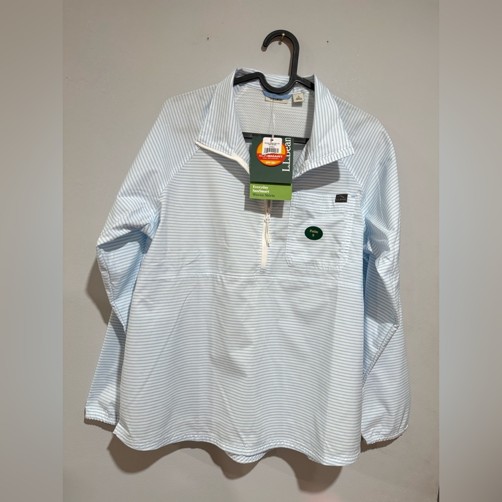L.L. Bean Light Blue and White Striped Pullover Shirt